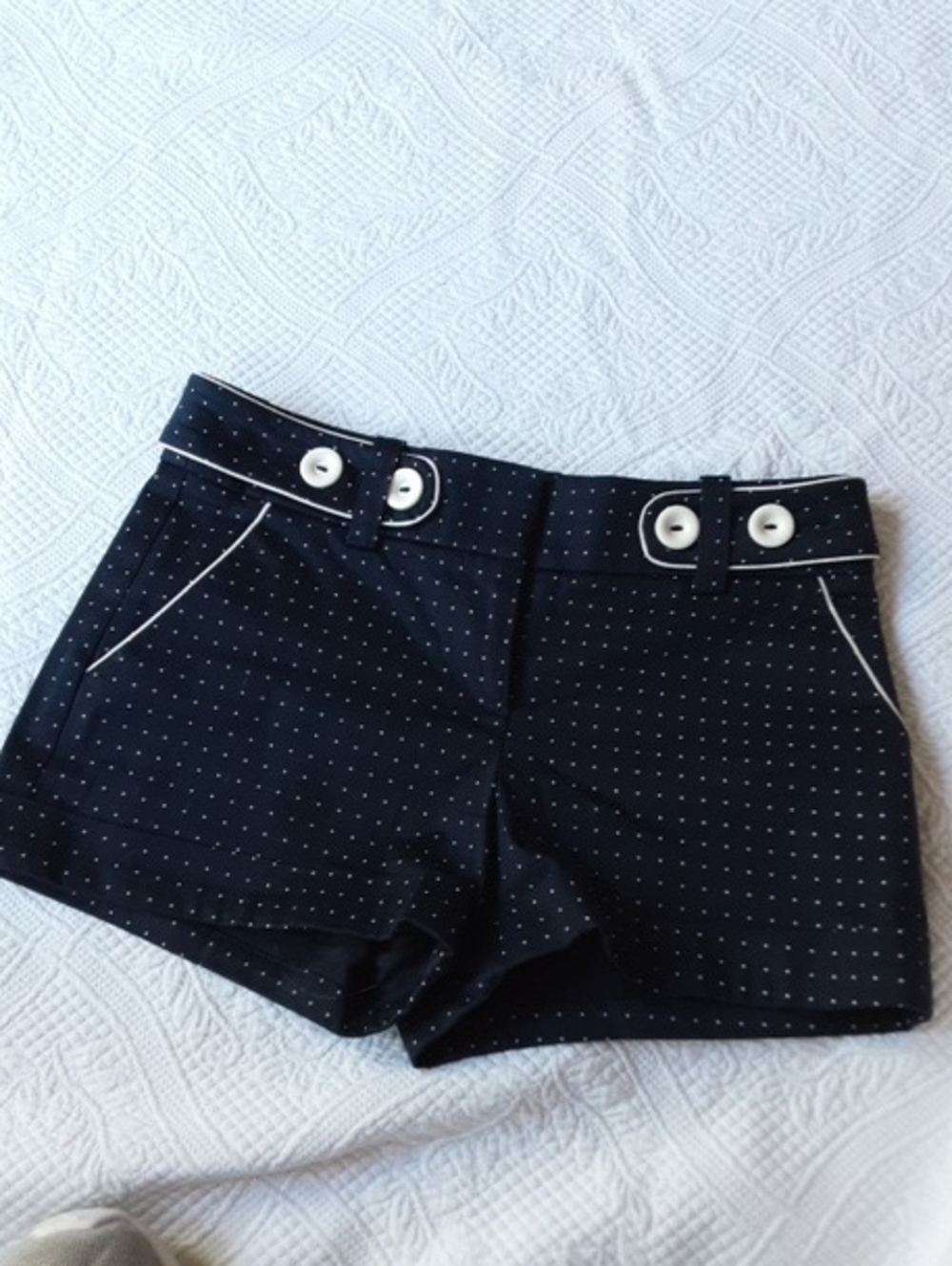 bebe Navy Polka Dot High-Waist Shorts with White Trim